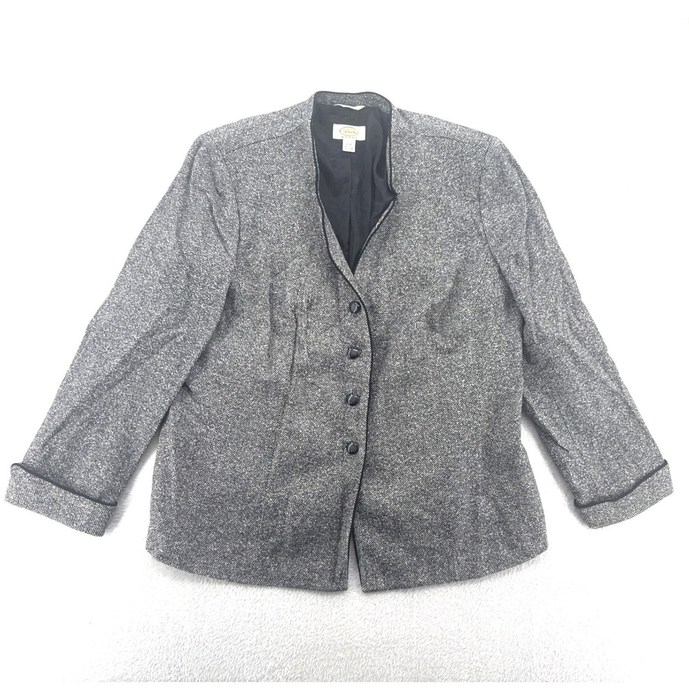 Talbots Tweed Women's Heavy Blazer 16W Gray Vintage Button Down Jacket